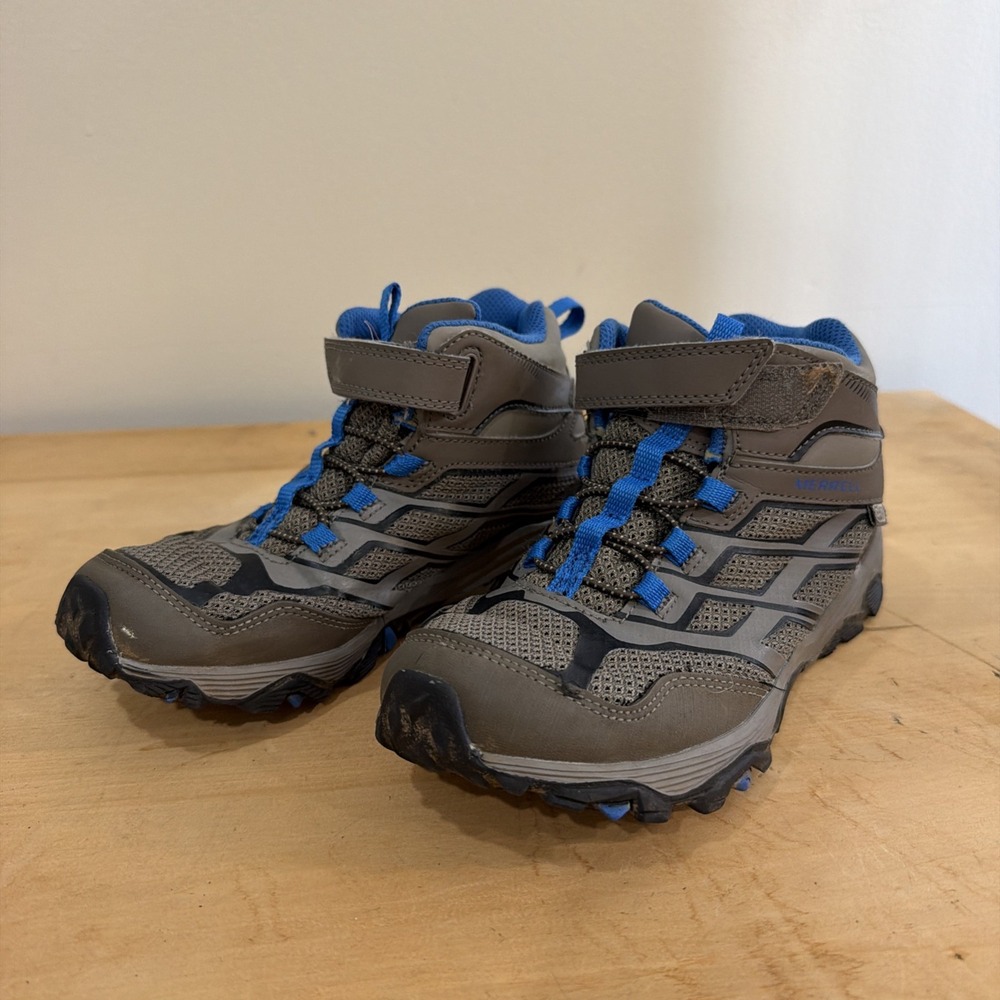 Merrell Moab Mid MY57107 Gray Blue Hiking Boots Shoes Size 3.5M